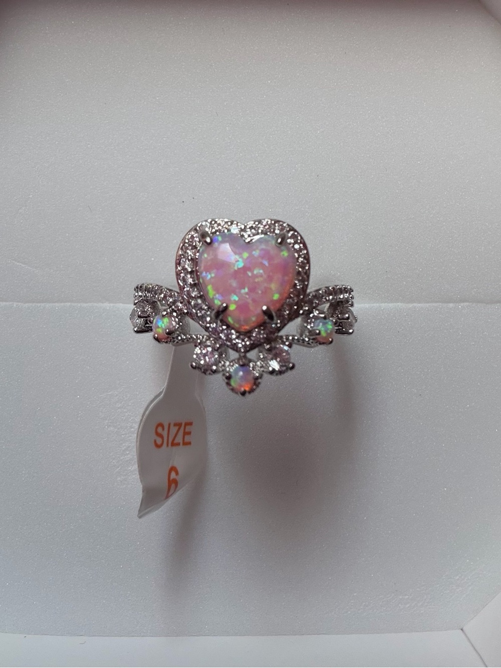 Bomb party Heart-Shaped Pink Opal & Cubic Zirconia Halo Ring - Size 6